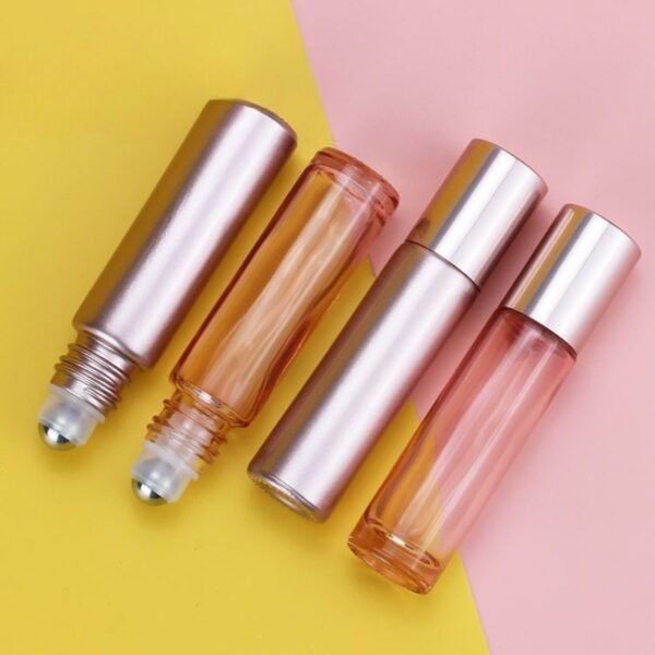 Rose Gold Clear Glass Roller Bottles 5-10ml with Steel Balls - Image 3