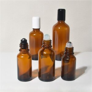 Wholesale Empty Amber Stainless Roller Ball Glass Bottle