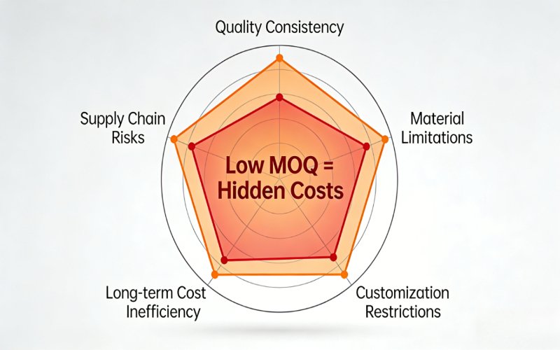 Cosmetic packaging MOQ hidden costs analysis showing quality consistency risks, material limitations, customization restrictions, and long-term cost inefficiency for skincare packaging suppliers