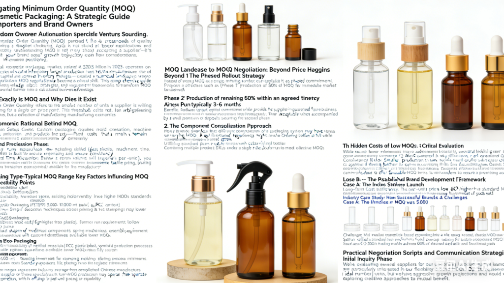 Economic rationale behind cosmetic packaging MOQ showing production setup costs, material procurement, and labor allocation for foundation bottle and dropper packaging manufacturing